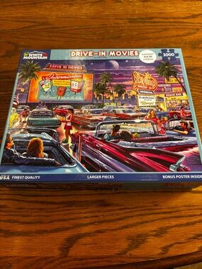 White Mountain Drive-In Movies Retro Puzzle Art Print - Multicolor